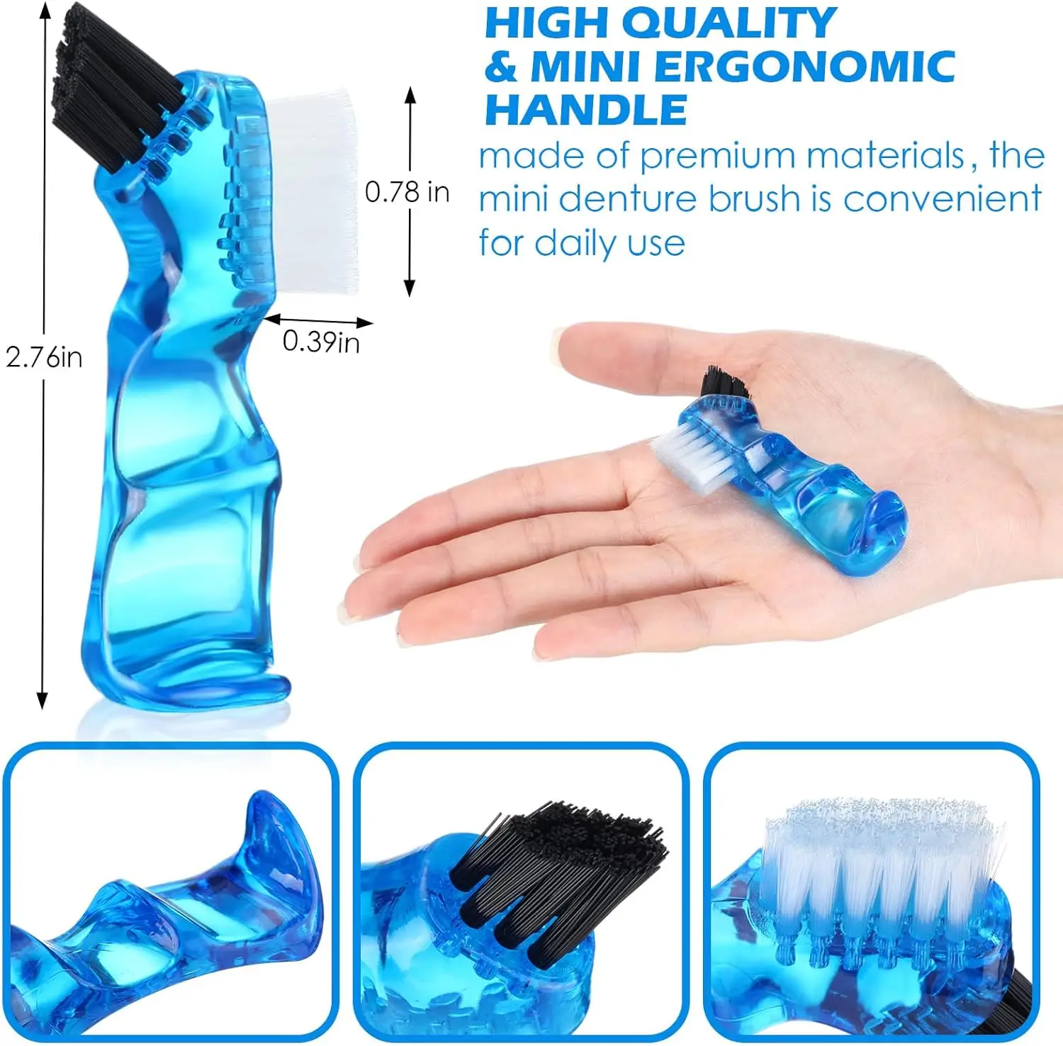 50er-Pack Mini-Zahnprothesen-Reinigungsbürste, tragbare doppelseitige Zahnprothesenbürste zur Reinigung von Zahnprothesen mit Einzelverpackung – Detail 1