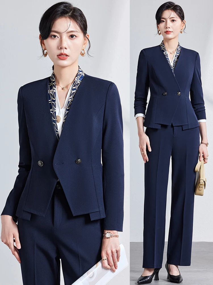 

Elegant Professional Women's Suit Set Hotel Manager Workwear Formal Office Outfit Commute Style Polyester Fabric V-Neck Long ...