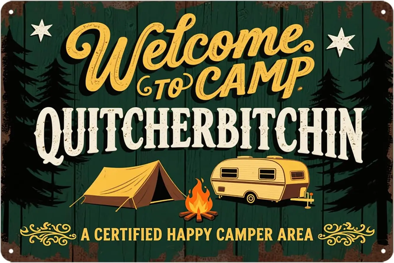 Camping Signs Camper Decor for Inside, Welcome to Our Camper Metal Tin Sign Indoor RV Decor Camping Signs for Camper RV Trailer,