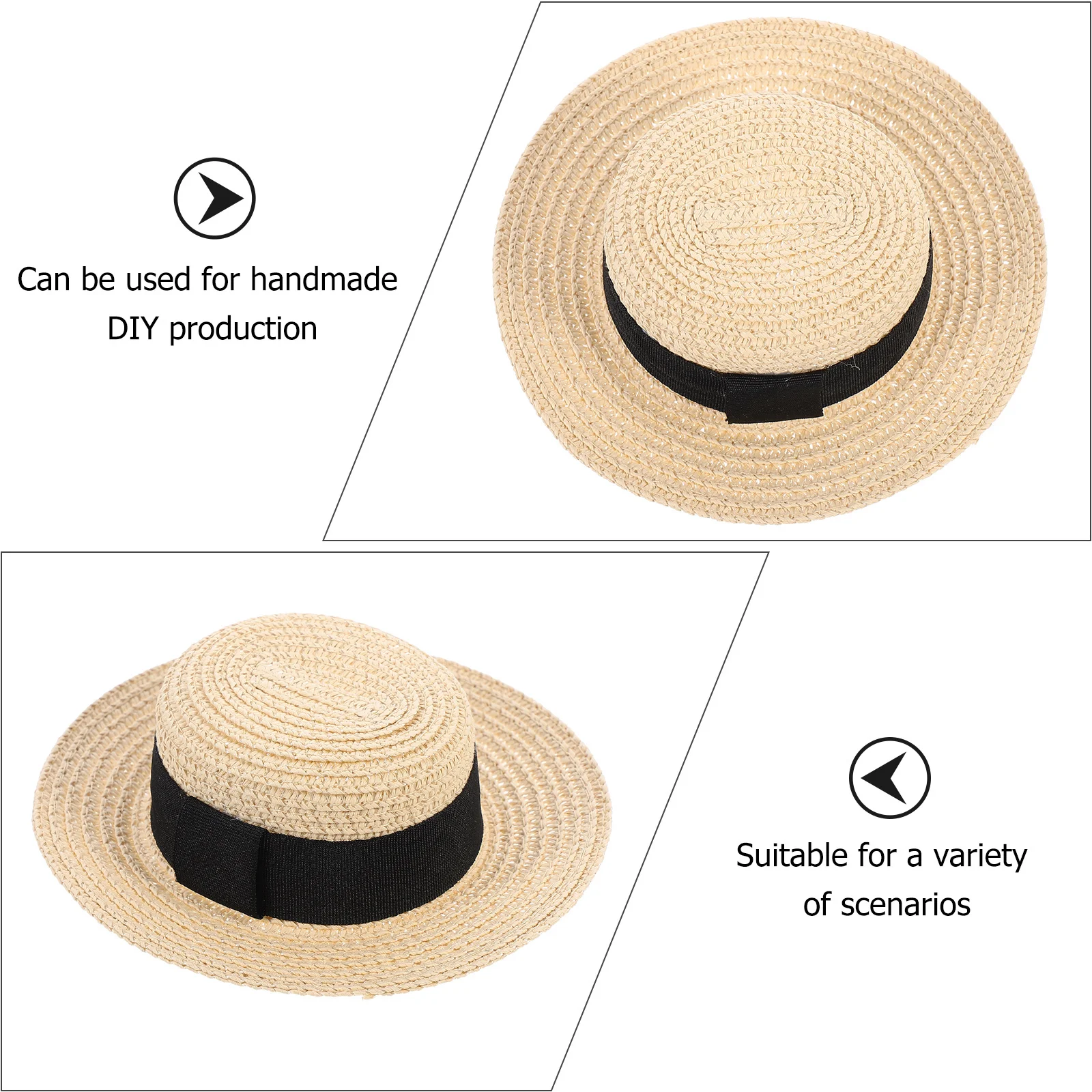 Mały kapelusz słomkowy z płaskim wierzchem, kreatywna, ręcznie tkana ozdoba do dekoracji ubrań, miniaturowy dodatek, akcesorium do dekoracji kapeluszy.