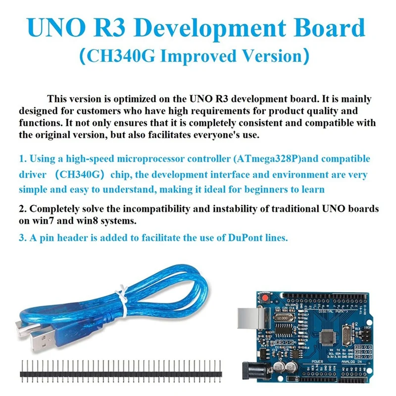Módulo de placa de desarrollo MCU de placa base UNO R3 con Cable USB y Chip 328P de cabezal de Pin recto de 2,54 Mm