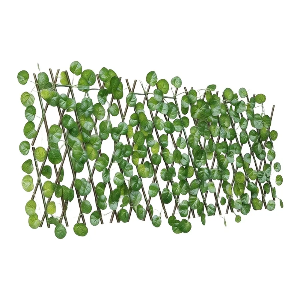 Expandable Faux Hedge Screen for Outdoor Courtyard Patio Balcony Garden with Lifelike Foliage and Sturdy Wooden Trellis Base