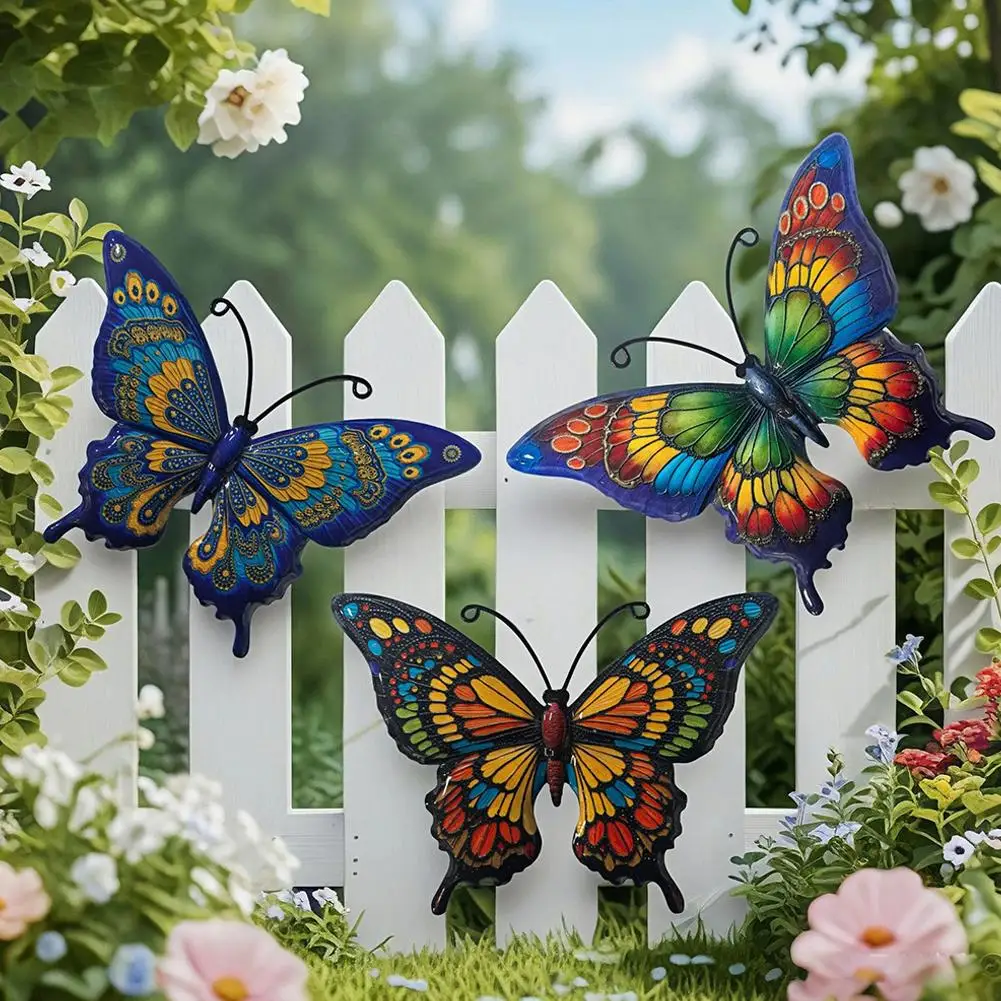 3/6pcs Metal Butterfly Wall Art Colorful Hand Painted Waterproof Iron Butterfly Hanging Decor For Garden Home Patio Wall
