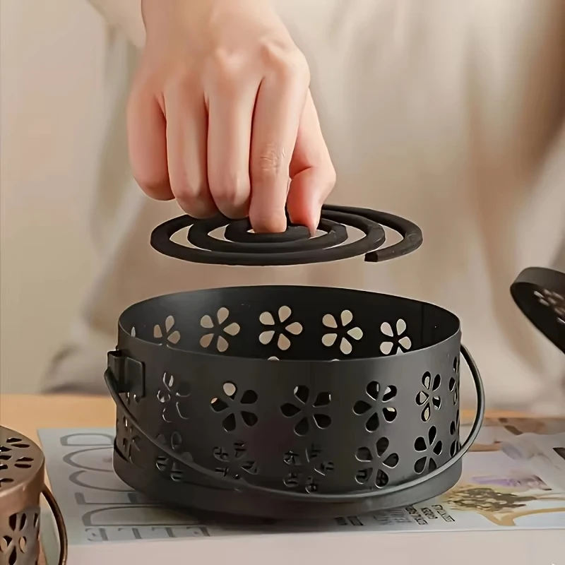 

Retro style metal mosquito coil holder with handle - portable iron incense burner for home and outdoor decor insence burner