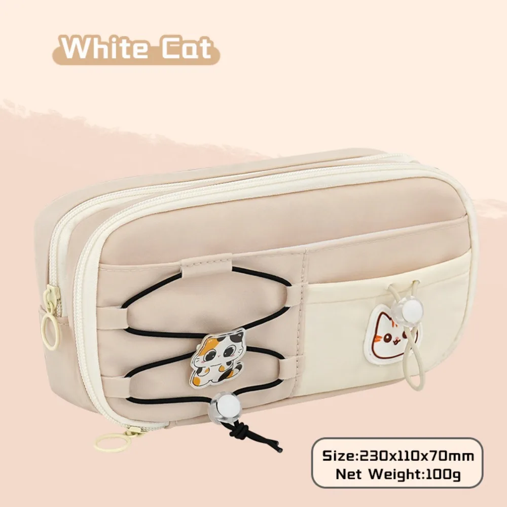 Black Cat Pen Bag Drawstring Design Multi-layer Stationery Bag Large Capacity Partition Storage Pencil Case School Office