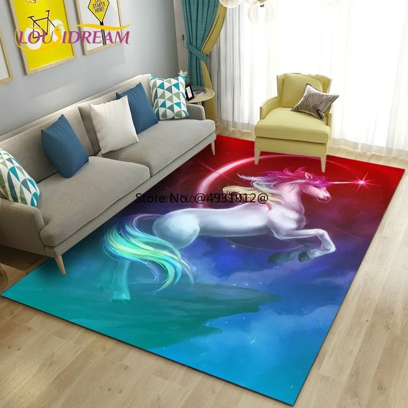 2023 Cartoon Cute Unicorn Area Rug for Living Room Bedroom Kitchen Carpet Kid Play Non-slip Floor Mat Girl's Birthday Gift