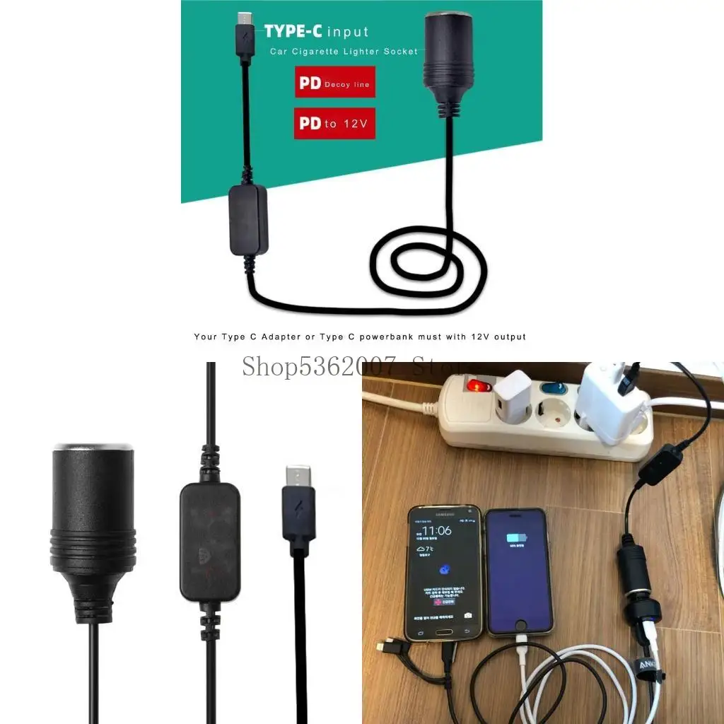 

USB C PD Type C Male to 12V Car Cigarette Socket Female Step Up Cable Fit for Driving Recorder GPS E-Dog Car Fan 40JB