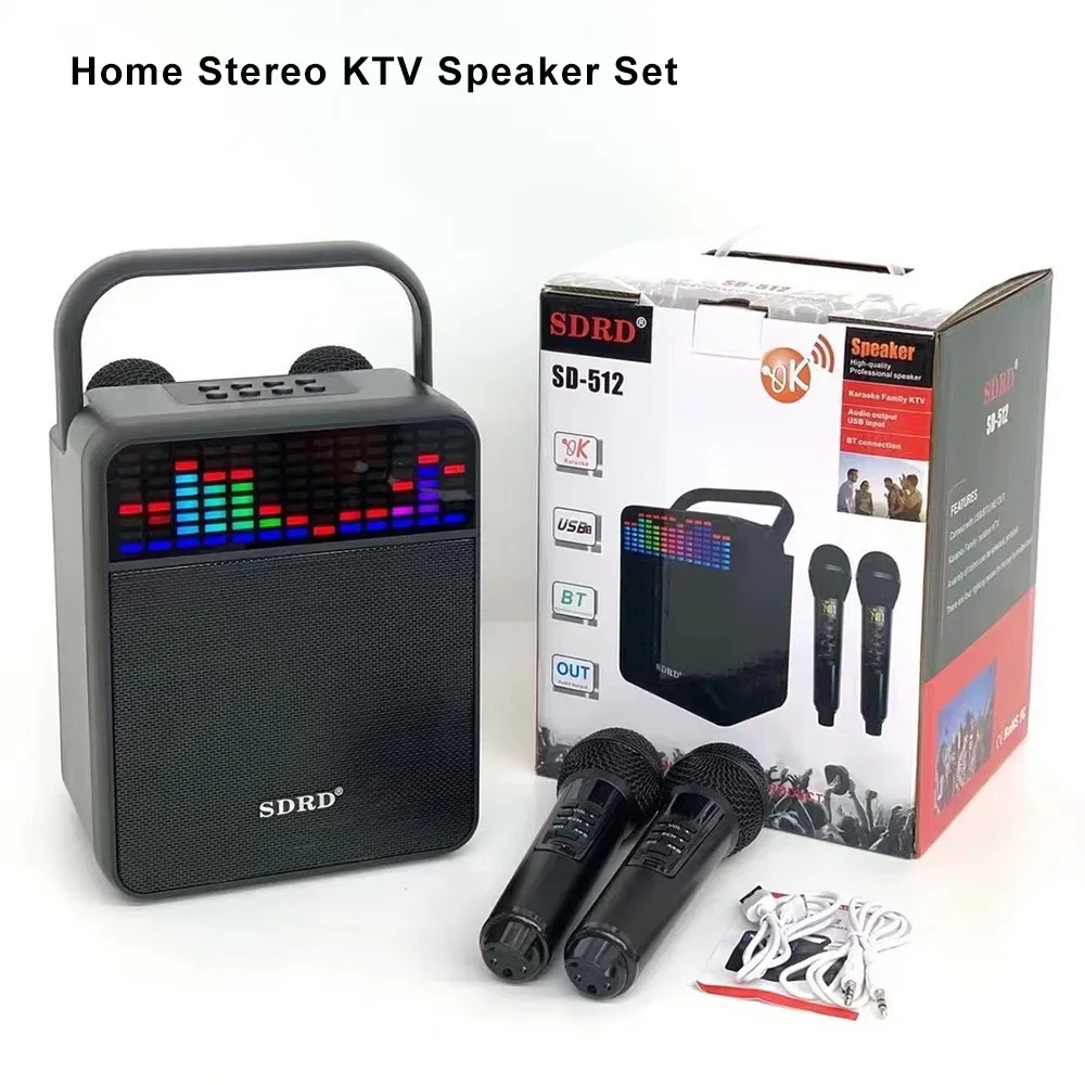 Family Surround Stereo KTV Speaker Multimedia Audio Set with 2 Wireless Mic Support USB TF Card AUX Outdoor Portable Subwoofer