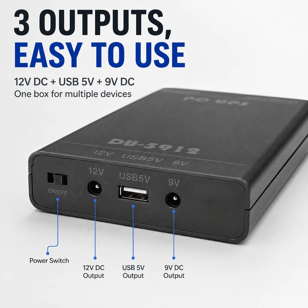Surveillance Camera Emergency Power Case, DIY 3 Slot 18650 Mini UPS with 5V 9V 12V Output for Router, Modem and CCTV Device