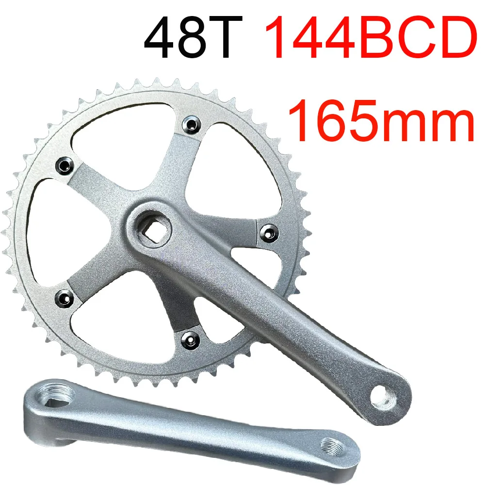 

Road Bike Crankset 144BCD 48T Single Speed Crank Arm Set 144mm Racing Track Bicycle Chainwheel Silver Square Taper Chain Wheel