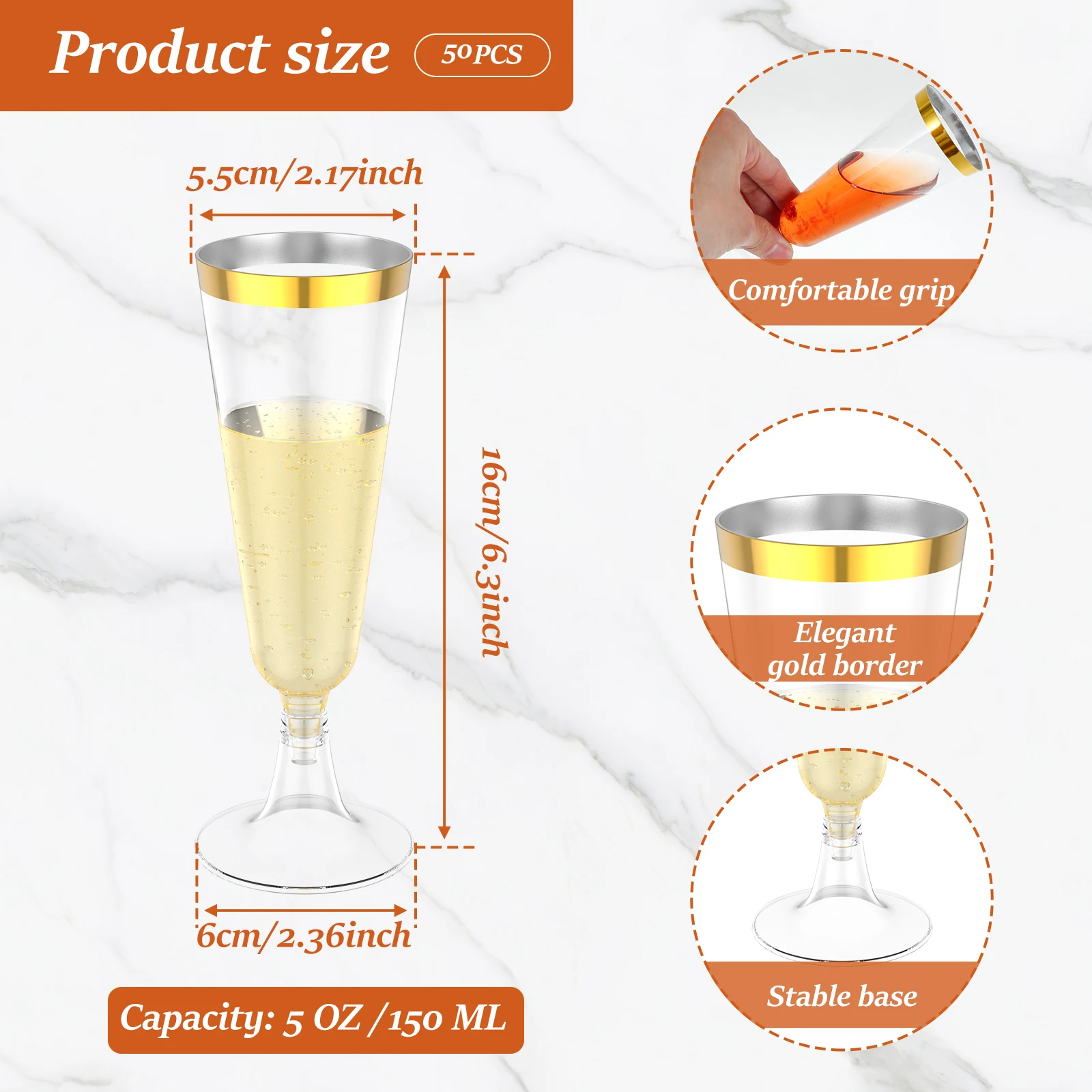 50Pcs Clear Champagne Flutes Reusable Wine Cup Party Plastic Wine Cup Easy to Clean Toasting Glass for Wedding Bar Party Camping
