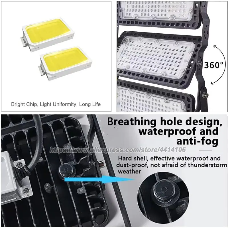 ไฟ LED น้ําท่วมกลางแจ้ง 300W ไฟสนามไฟสนามไฟ LED ฟลัดไลท์ IP66 กันน้ําปรับมุมแสงภายนอก