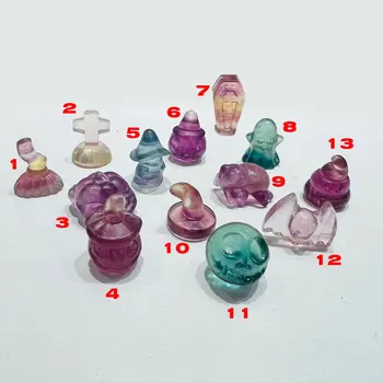 1 adet cadılar bayramı dekorasyon doğal florit kristal oymalar Mini yarasa heykeli heykelcik kristaller taş ev dekor cadılık hediye