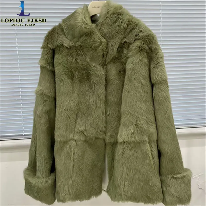 Real Rex Rabbit Fur Coat Women Autumn Winter Single Breasted Jacket New Fashion Elegant Female O-Neck Outerwear