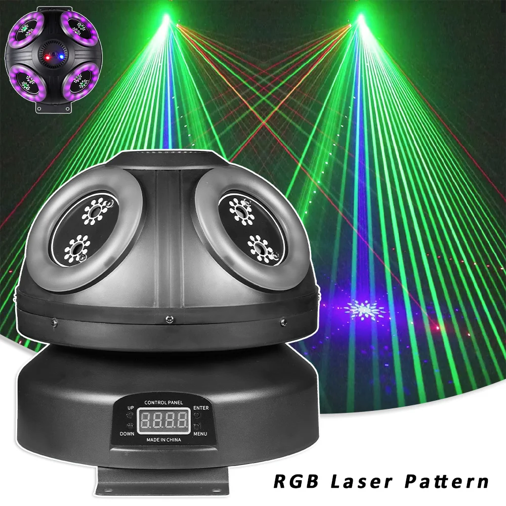 Dj Disco Party RGB Rotate 4 Head Laser Pattern Stage Lighting With Light Strip Strobe Party Club Xmas Beam Effecy Projector Lamp