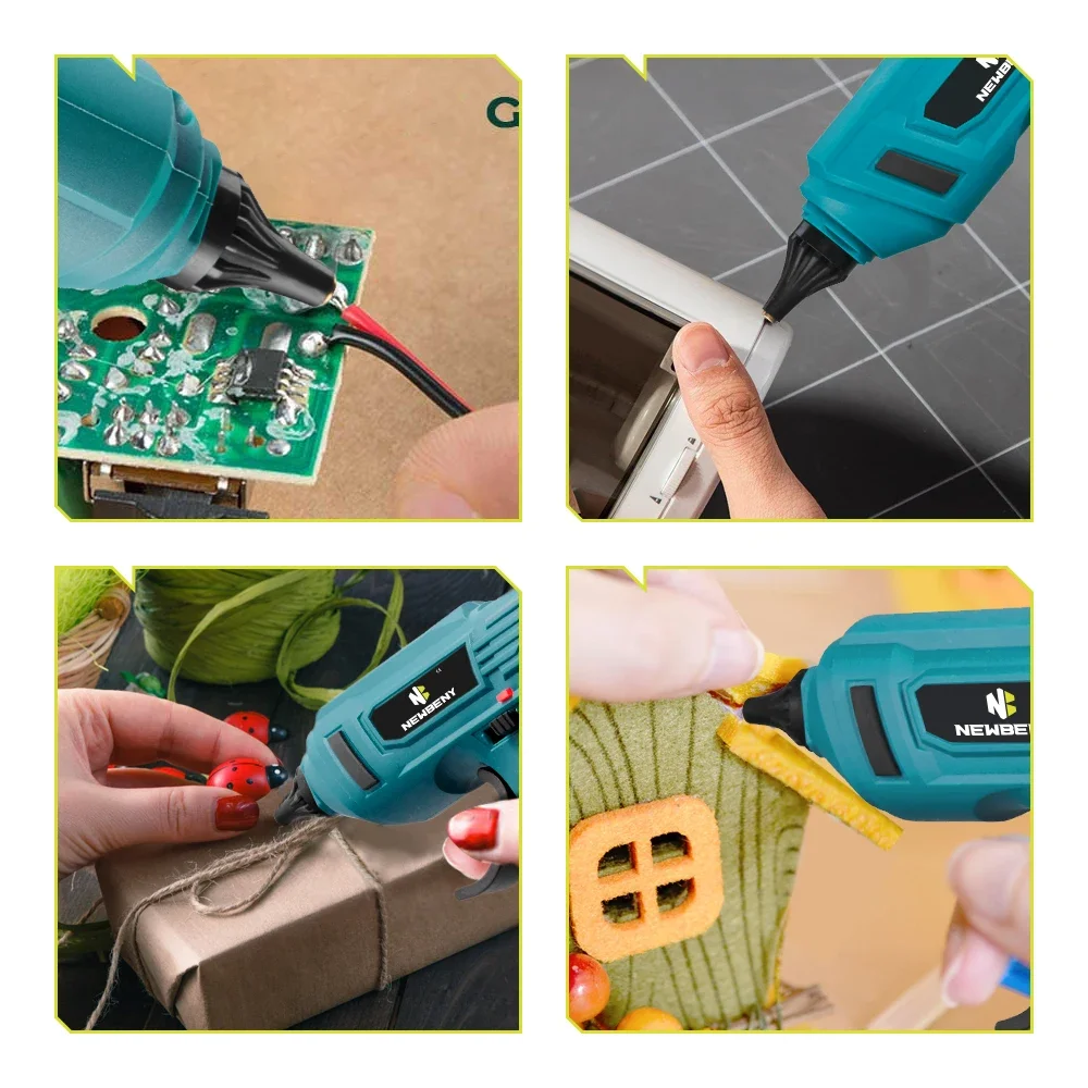 NEWBENY 280°C Cordless Hot Melt Glue Gun Portable Rechargeable with 10pcs 11mm Glue Sticks DIY Repair Tool For Makita 18VBattery