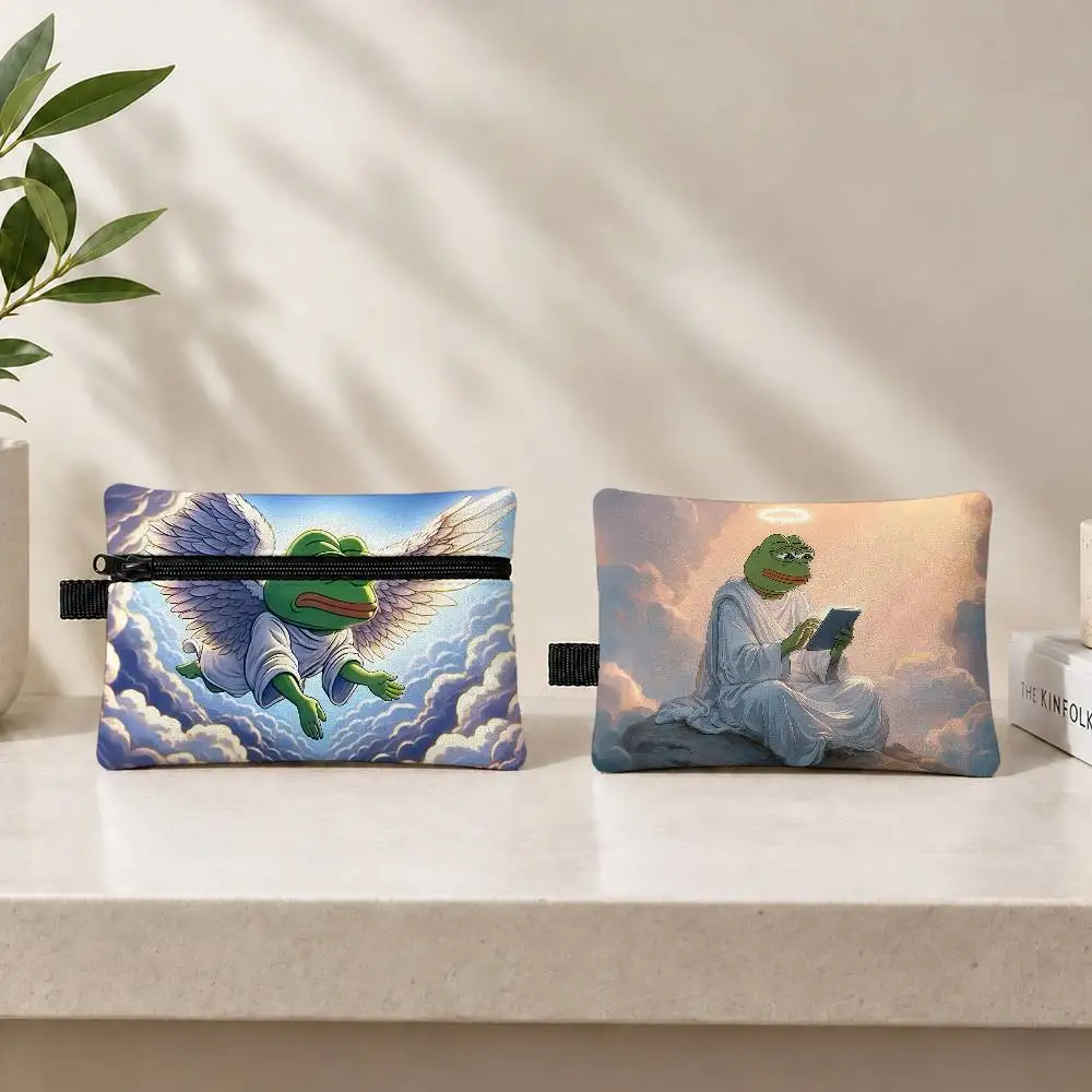 P-Pepe The Frog Funny Waterproof Zippered Coin Purse – Lightweight Hanging Wallet For Coins ID Cards