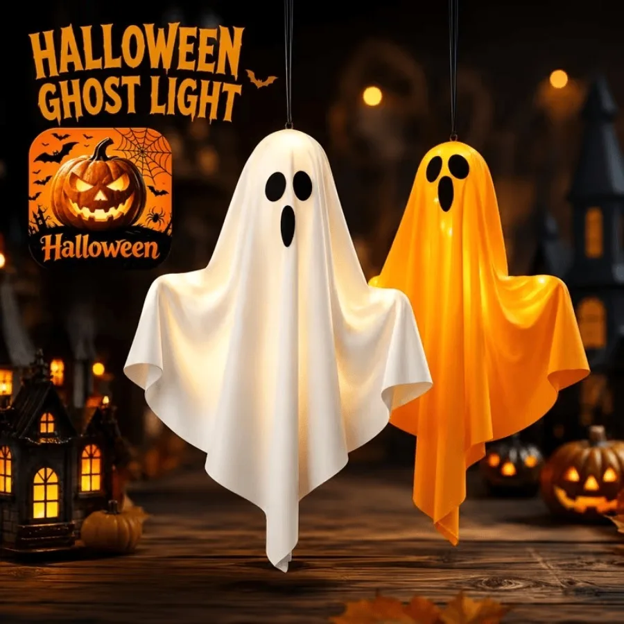 Halloween LED Light Up Hanging Ghost Decorations, Warm Glow Spooky Ghost Ornaments for Home, Bedroom Halloween Party Decor