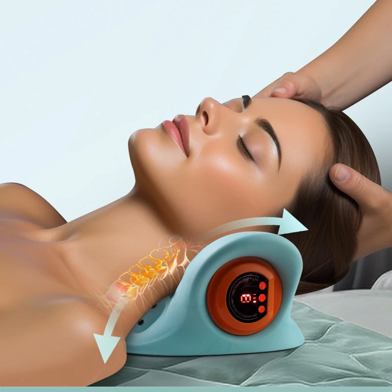 

EMS массажер для шеи и шеи с подогревом, портативная низкочастотная импульсная массажная подушка для шеи и позвоночника с пультом дистанционного управления