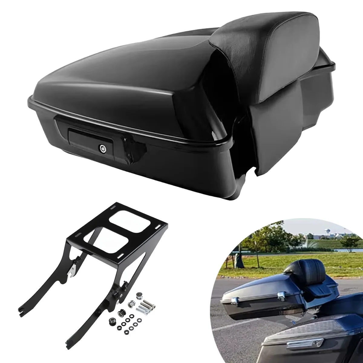 

Chopped 10.7" Case Box Tour Pack Trunk Motorcycle Suitcases With Luggage Rack For Street Bob FXBB 114 FXBBS FLDE Softail 18-25