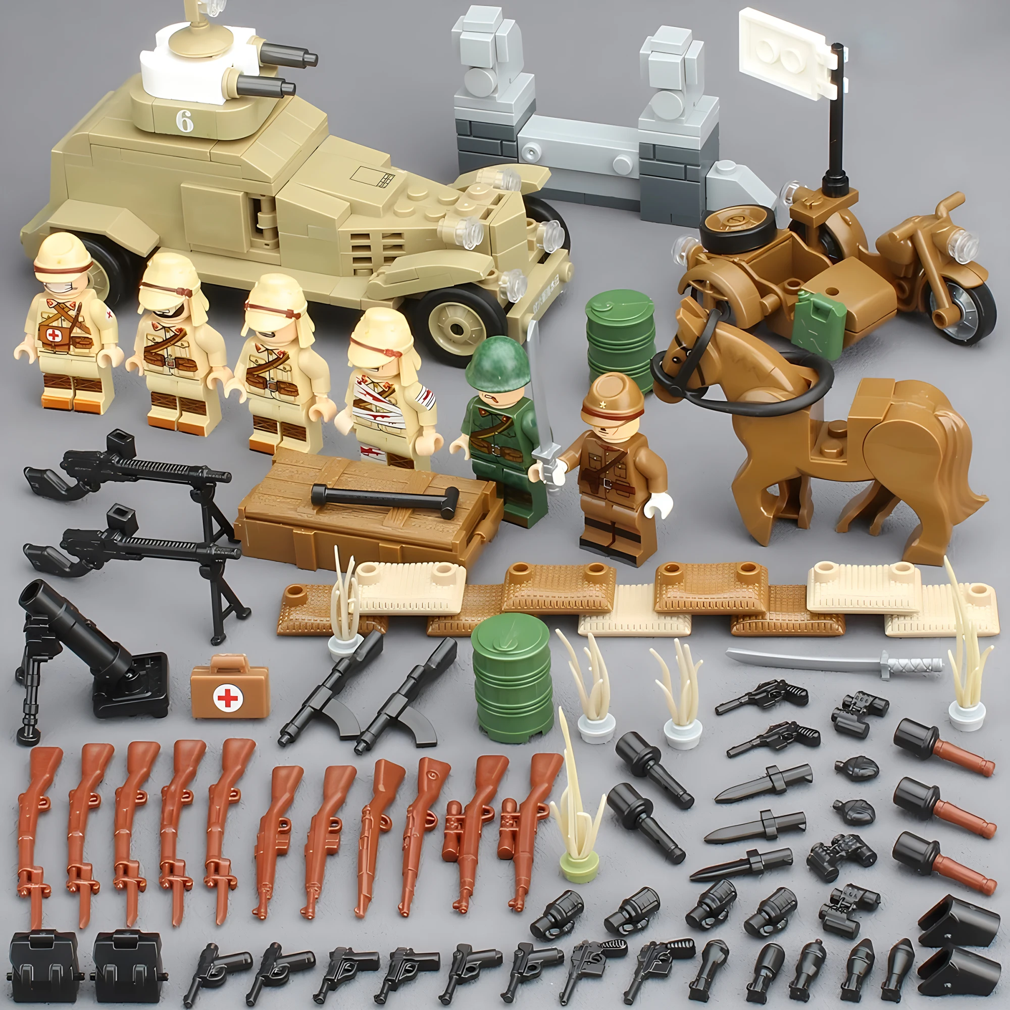 WWII Japanese Army Military Weapon Morta WW2 M25 Heavy Armored Vehicle Type Track Battle Tank Building Blocks Bricks Model Toys