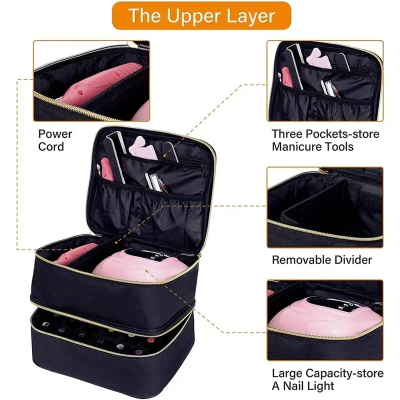 Nail Polish Storage Bag Essential Oil Bag Portable Cosmetic Nail Care Kit Double Layer 30 Compartment Nail Care Tool Storage Box