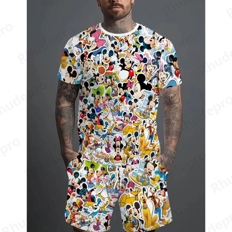 

Disney Summer Fashion Series Mickey Mouse 3D Printed T-shirt Set Unisex Casual Round Neck T Shirt Suit Hip Hop Street Style