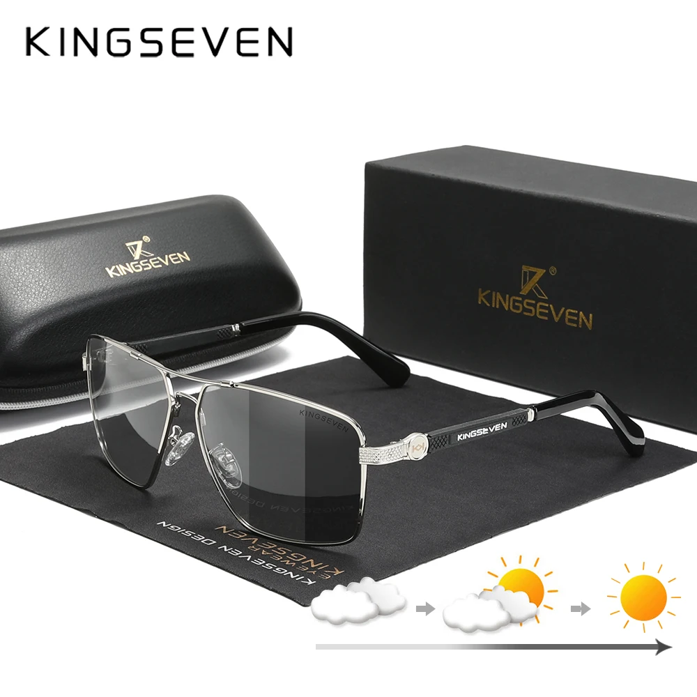 KINGSEVEN Design Sunglasses For Men/Women New Polarized UV400 Coating Optical Lens Auto Reset Square Frame Driving Eyewear