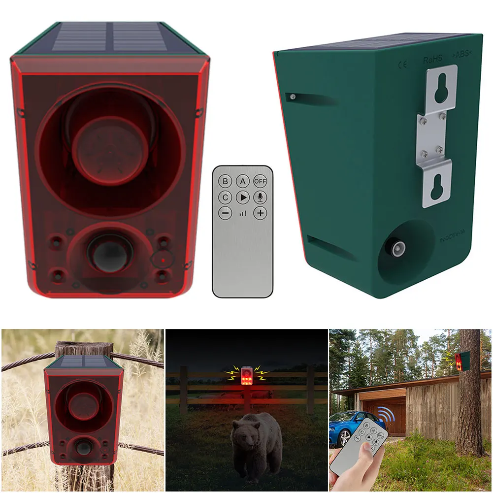 

Outdoor Solar Motion Sensor Alarm Loud Noise Maker Support Recording and Adjustable Volume Farm Solar Infrared Induction Alarm