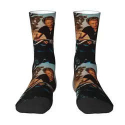 Motorcycle Johnny Hallyday Men Women Crew Socks Unisex Cool French Rock Singer Spring Summer Autumn Winter Dress Socks