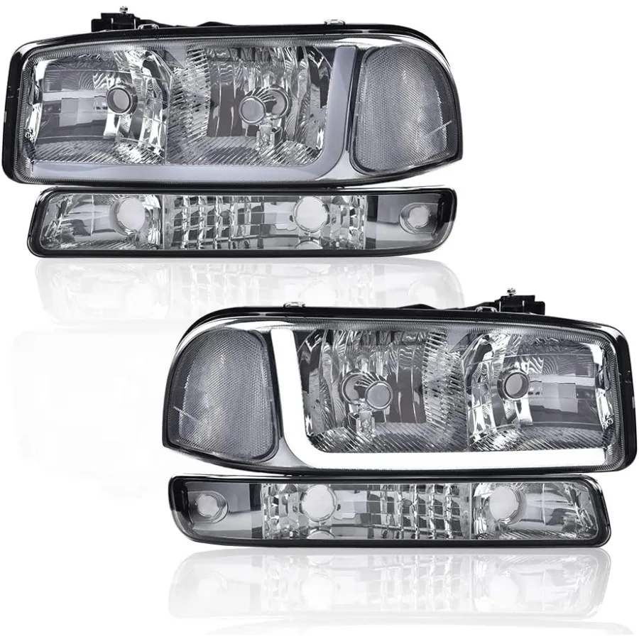 المصابيح الأمامية LED لـ 19992007 GMC Sierra 1500 2500 20012007 GMC Sierra 1500HD 2500HD 3500 9906 GMC Yukon مع عدسة سموكي كروم H