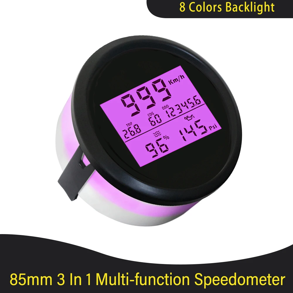 Universal 85mm Digital 3 in 1 Multi-function GPS Speedometer Odometer with 8 Colors Backlight for Van Ship Motorcycle