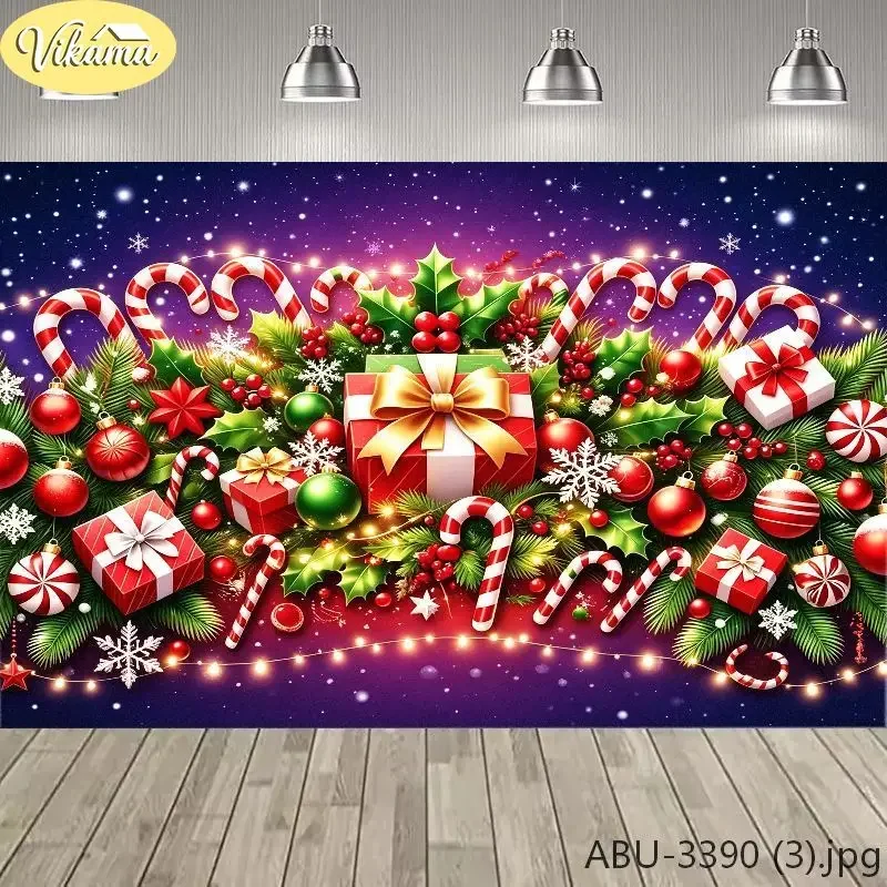 VIKAMA Starry Sky Christmas Tapestry, Cane Candy Ball Gift Box Background Cloth, Living Room Party Wall Decor