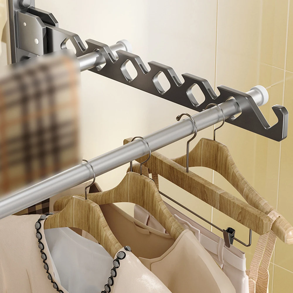 Wall -mounted Interior Drying Rod Balcony Folding Drying Rack Toilet Toilet Clothes Drying Rod Free Punching Drying Rod