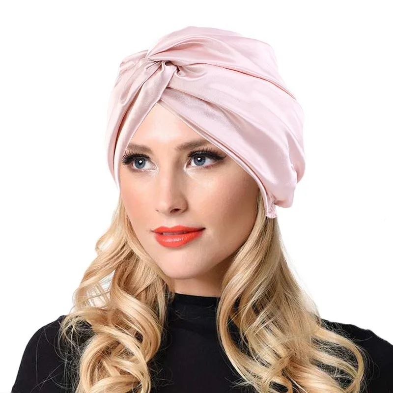 Double Layer Silk Turban Bonnet For Women Muslim Inner Hijab Cross Twist Headwrap Cap Lady Night Sleep Hat Hair Care Chemo Caps