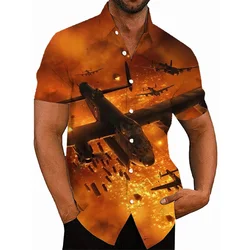 3d Print Fighter Plane Graphic Shirt For Men Summer Casual Oversized Hawaiian Shirts & Blouses Streetwear Men's Button Up Shirt