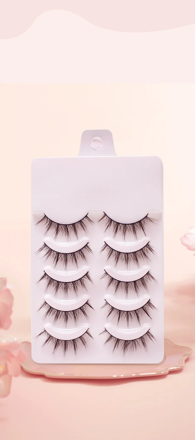 MJ 5 Paar kleine Teufels-Falsche Wimpern, natürliche gefälschte Wimpern, flauschig, weich, für den täglichen Gebrauch, COS-Vollstreifen-Wimpernband – Detail 2