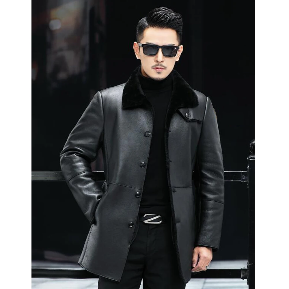 

Denny&Dora Men's Shearling Jacket - Black Sheepskin Mid-Length - Everyday Wear - Comfortable Fit​​