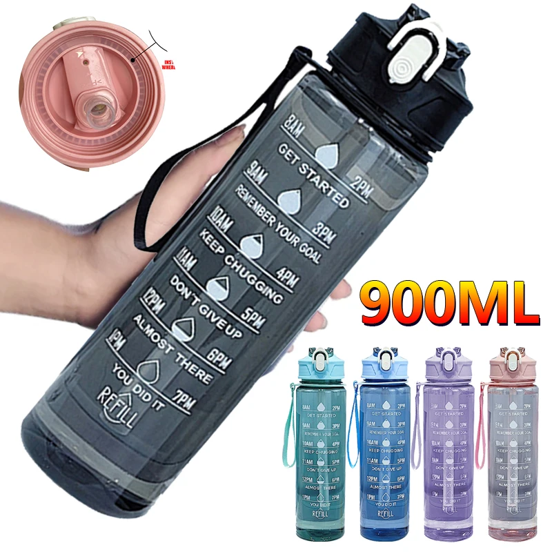 900ml Sports Water Bottle With Time Marker Leak-Proof Cup Motivational Portable Water Bottle For Outdoor Sport Fitness BPA Free