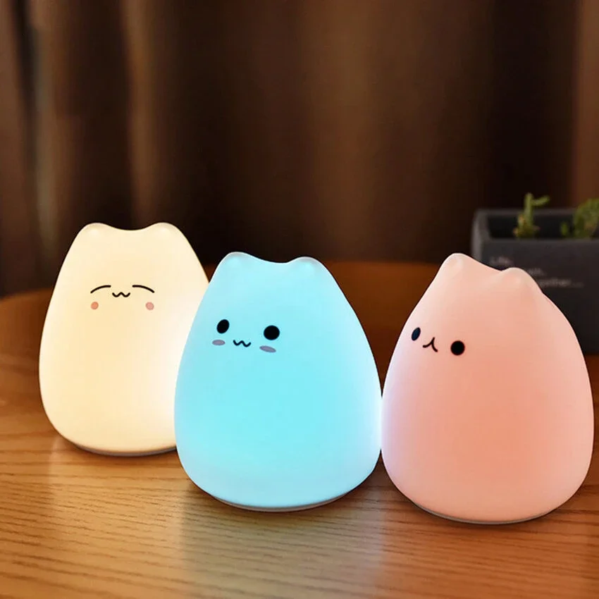 Seven Colors Touch LED Night Light Use Battery Soft Silicone Cartoon Sleep Atmosphere Light Night Light Children Boy Girl Gift