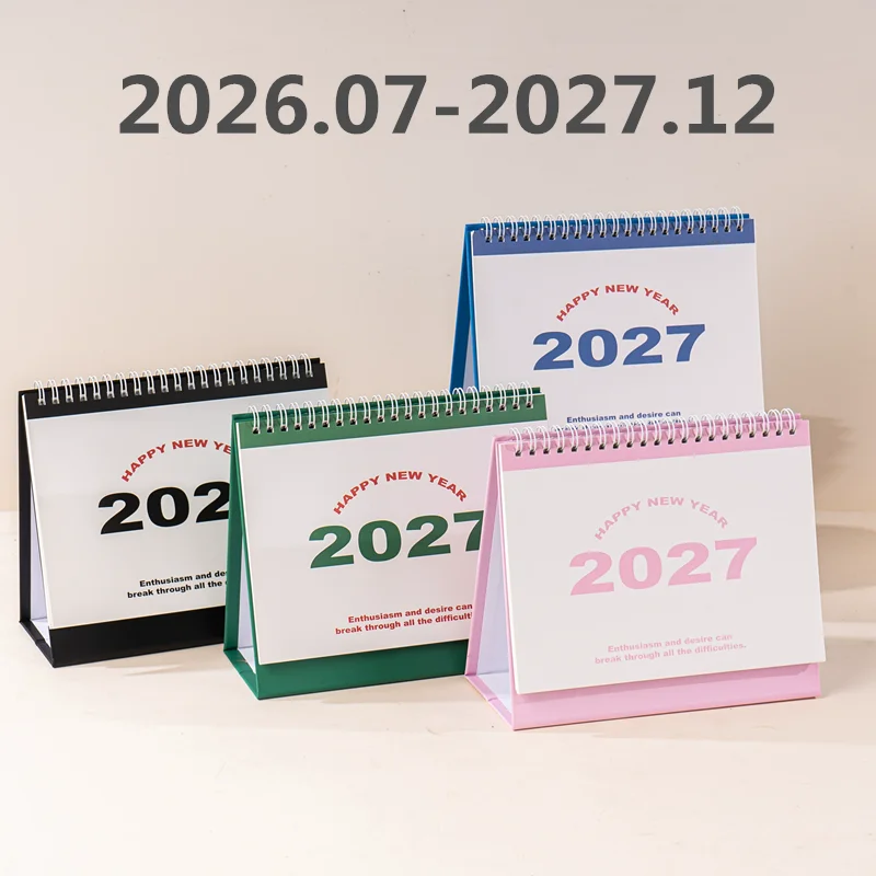

2026.07-2027.12 Standing Desk Calendar Happy New Year Letter Design Coil Flip Monthly Planner Student Stationery Gift