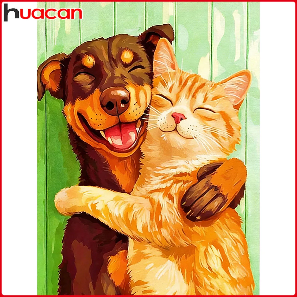 Huacan Neuheiten 2026 Diamantmalerei Katze Hund Diamantstickerei Tier Komplettset Bild aus Strasssteinen