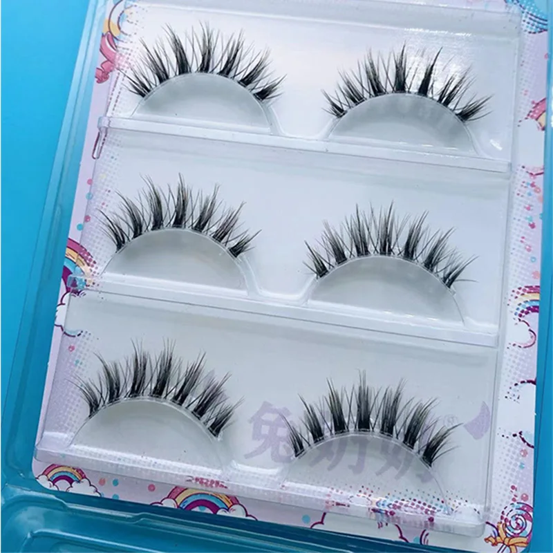 3 Pairs  Of Makeup Thick False Eyelashes Single Cluster Segmented Little Devil EyelashExtension Supplies