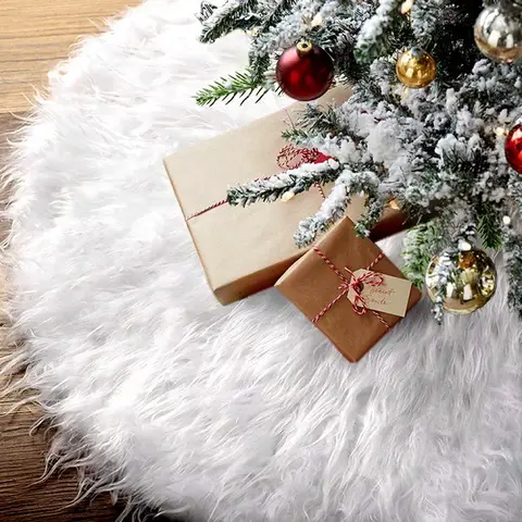 White Christmas Tree Skirt Plush Faux Fur 2023 Xmas Tree Carpet Decoration Ornament New Year Navidad Home Decor 78/90/120/150 cm