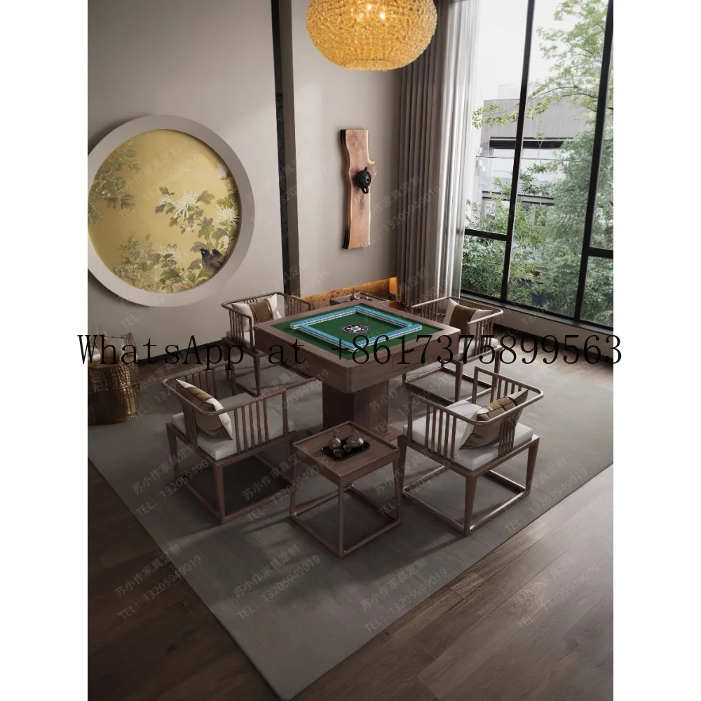 Automatic Solid Wood Silent Mahjong Machine  Black Walnut Dining  Integrated