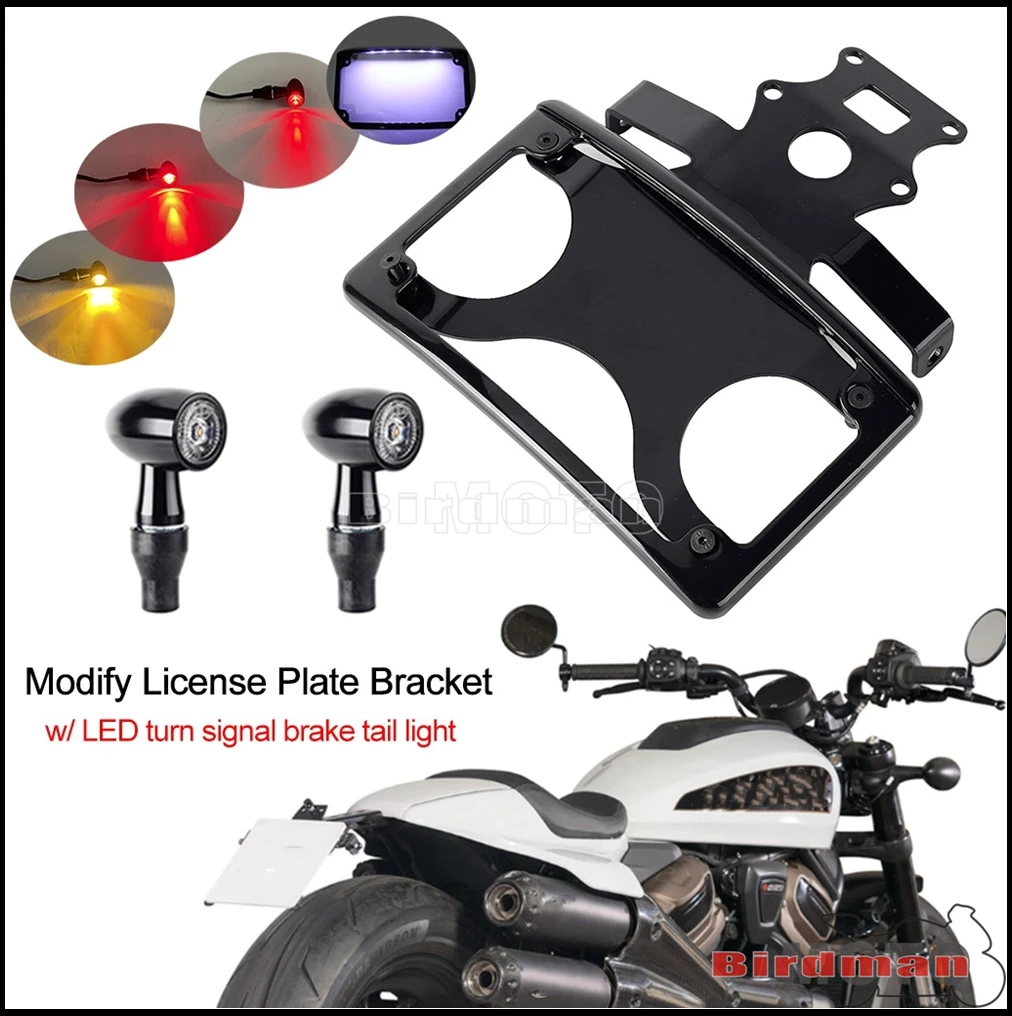 

RH1250S Motorcycle Refit License Plate Bracket Frame W/ 3-in-1 Tail Brake Turn Signal Light For Harley Sportster S 1250 2021-23