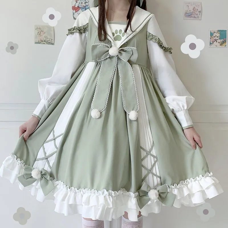 Plus Size 4XL 150kg Autumn Lolita Dress for Women Long Sleeve High Wasit Butterfly Party Holiday Sweet Female Oversized Vestido