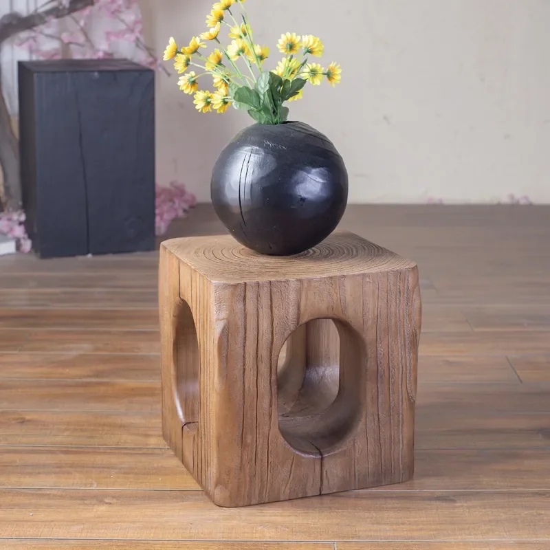 Solid Wood Stool Root Carving Low Seat Wooden Pile Corner Bedside Flower Stand Ornament Shoe Changing Bench Natural Home