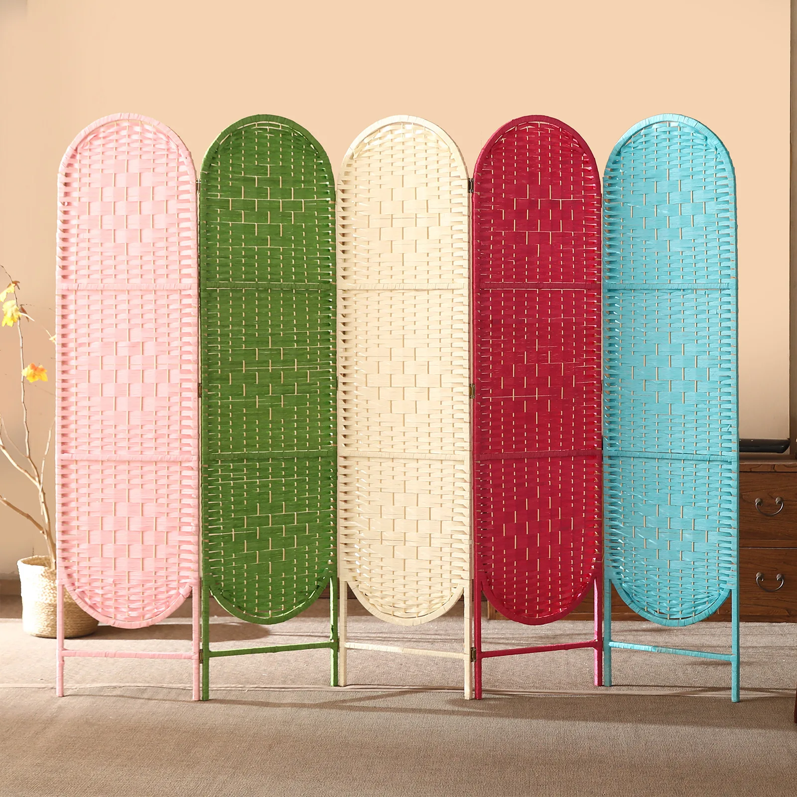 YFY solid wood frame foldable mobile paper rope woven home hotel office screen partition Xuan