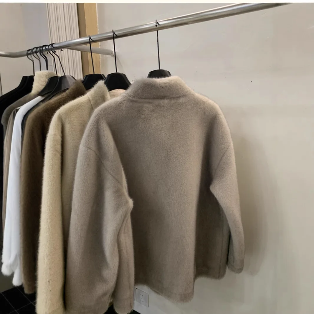 Faux Fur Women Coats Mid Length Coat Stand Collar Thick Warm Y2k Streetwear Elegant Warm JacketsOuterwear Autumn Winter Overcoat